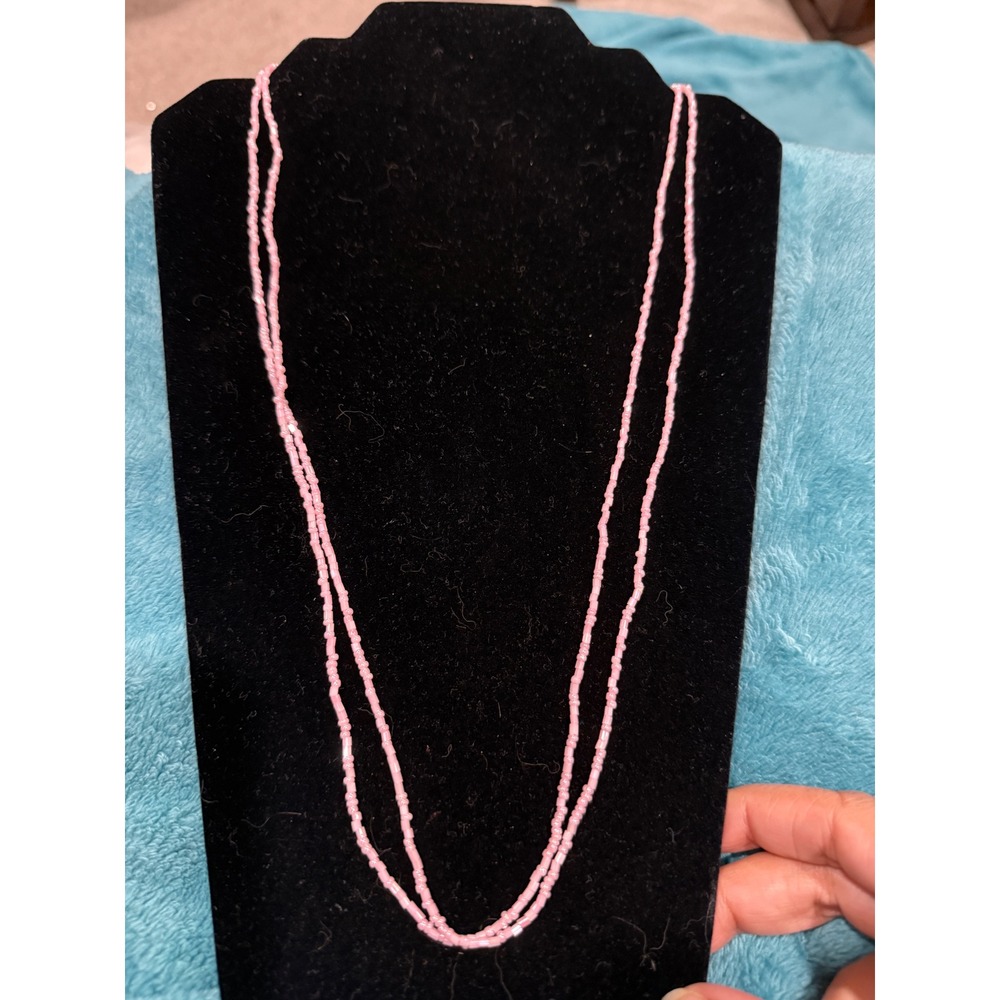 Vintage Pink Seed Bead Double Strand Necklace Long Layering Pastel Jewellery 29"